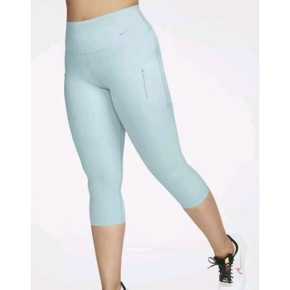 Nike Go Sz XS DriFit Firm Support High Waisted Cropped Leggings Womens Green C18 - Picture 1 of 9